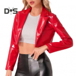 L&auml;ikiv kunstnahast naiste k&auml;rbitud mantel, pikkade varrukatega &uuml;hev&auml;rviline rev&auml;&auml;riga jope Naiste klubir&otilde;ivad, Cosplay peoetenduse festivali kost&uuml;&uuml;m M must