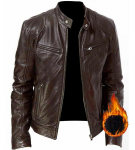 Meeste mootorratta nahktagi Talve Stand krae T&otilde;mblukuga Nahkjakk Meeste T&otilde;mblukuga Soe Kardigan Pu Meeste Nahkjakk S pruun