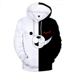 Kontrastv&auml;rviline mustvalge kapuutsiga pusa pikkade varrukatega 3D-tr&uuml;kiga m&auml;nguriided karu Monokuma &uuml;lem&otilde;&otilde;duline moletom anime kapuutsiga pusa S