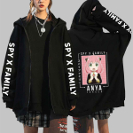 Harajuku Anime Spy X Perekond Anya ja Yor Graafiline tr&uuml;kitud kapuutsiga meeste naiste t&otilde;mblukuga kapuuts vabaaja dressipluus Unisex lukuga jakk XS must/roosa