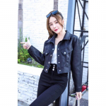 Disain ni&scaron;&scaron; lukuga must PU nahast pikkade varrukatega jakk mootorratturi l&uuml;hike v&auml;ike mantel top naistele S