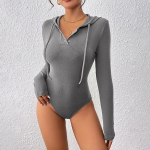 IHUASU Pure Color Slim Fashion Bodysuit S&uuml;gis- ja talvine kapuutsiga pitstriibuline body L hall v&auml;rv