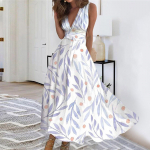 Naiste pikk kleit Maxi kleit vabaaja kleit Swing Kleit Lilleline kleit Lilleline mood T&auml;navar&otilde;ivad &otilde;ues Igap&auml;evane kuup&auml;evaprint Varrukateta V-kaelusega kleit M