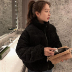 Talvine Paks Soe Jakk Naised Korea P&uuml;stkrae Velvetparkad Naiste Roosa Sinine Puuvillase Polsterdusega L&uuml;hikesed Mantlid S valge