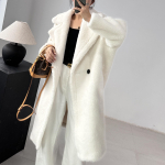 Mantel mantel karusnaha siluett Alpaca talvepikk klassikaline siluett mantel naistele One size white