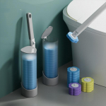 Vannitoa &uuml;hekordselt kasutatava WC-harja komplekt, eriti pikk k&auml;epide + 6 asenduspea 1 Blue Handle & 6 Blue Brush Head