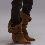 Terava nina plisseeritud naiste k&otilde;rged saapad Keskmise kontsaga kingad Disainer Brand Trend Gladiator Kingad Moepumbad Western Botas Mujer 37
