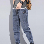Meeste mood Must Sinine Hall Teksad T&auml;navar&otilde;ivad Jogger Pants P&uuml;ksid Plus Suurus 8XL Vabaaja Sirge T&auml;navar&otilde;ivad Pingutuspael elastne v&ouml;&ouml;koht lahtised teksad M sinine