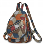 V&auml;rviline plokk rinnakott naiste seljakott, pehmest nahast PU v&auml;lisreisi seljakott topeltt&otilde;mblukuga seljakott sinine