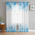 J&otilde;ulud, talvesinised lumehelbed, valged &scaron;ifoonist l&auml;bipaistvad kardinad elutuppa magamistoa kaunistamiseks akna Voiles t&uuml;llkardin W135 x H115cm x1&Rod Pocket
