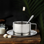 Kohvikruuside komplekt taldriku ja lusikaga Roostevabast terasest kohvikruus Vietnami kohvitass Kaasaskantav piimakruus Kahekordse seinaga kohviku jaoks