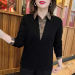 YYFS Naiste moe vabaaja kevade s&uuml;gise ruuduline printimine pikkade varrukatega POLO kaelusega pluusid ja s&auml;rgid XXXXXL