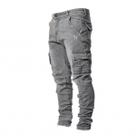 T&auml;nava Elastsed Teksad Meestele Denim Cargo P&uuml;ksid Pesu Taskud Vabaaja Keskmise V&ouml;&ouml;kohaga P&uuml;ksid Slim Fit Kandmiseks Joggerid L hall