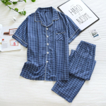 Uued meeste l&uuml;hikeste varrukatega p&uuml;ksid pidžaama kahest osast 100% viskoos kevad ja suvi &otilde;huke ruuduline suur suurus koduteenuse kate L