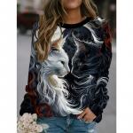 Armsad kassid, s&uuml;gistalv, 3D digitaalprintimine, moodne kapuuts, vabaaja trend, pikkade varrukatega naiste topsid ja pikkade varrukatega naiste s&auml;rk 5XL