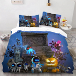 Astro Bot Armas multikas Voodipesukomplekt Tekikomplekt &Uuml;hekohaline Kahekohaline Voodi King Size Voodikomplekt T&auml;iskasvanud poisid Magamistuba Tekikott Padjap&uuml;&uuml;r 150X200cm-3pcs