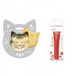 Kit pour biscuit en relief Chat + Stylo au chocolat rouge hall