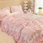 Printsess Volangidega Tekikott Komplekt Voodiseelik Padjap&uuml;&uuml;r Neli Aastaaega 4tk Voodipesu Tekikate Leht Kahekohaline Voodi Queen King 1.2m bed-3pc roosa