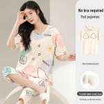 Naiste suvine pidžaamakomplekt : L&uuml;hikeste varrukatega l&uuml;hikesed p&uuml;ksid, vabaaja Korea stiil, armas &uuml;mara kaelusega kaheosaline L - Recommended for 100-120 lbs