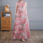 Varrukateta Plus size puuvillane vintage lilleline uus kleit naistele vaba vaba pikk suvekleit M