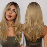 Pikk sirge s&uuml;nteetiline parukas tukkidega Tumemustade hallide juustega parukad naistele Cosplay Natural Hair kuumakindlad kihilised parukad LC259-1