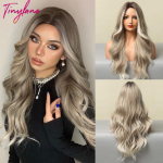 Naturaalsed mustad pruunid pika lainelise s&uuml;nteetilisest juustest parukad mustadele naistele Body Wave Afro-Ameerika naiste parukad Cosplay igap&auml;evastele juustele LC059-1