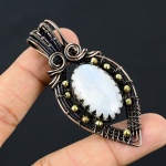 Rainbow Moonstone Handmade Copper Wire Wrap Pendant 2.76 n4a22