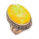 Yellow Triplet Opal Handmade Copper Jewelry Ring Size 7.5 w4q77