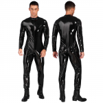 Meeste pikkade varrukatega Body Jumpsuit Stand krae lakknahast l&auml;ikiv kassi&uuml;likond pidulik klubir&otilde;ivad 3XL must