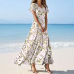 Naiste suvised vabaajamoev&auml;rvilised kleidid V-kaelusega l&uuml;hikeste varrukatega kleidid S