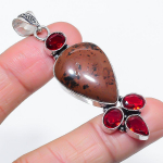 Natural Mahogany Obsidian, Garnet 925 Sterling Silver Jewelry Pendant 2.60 h5k48