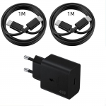 Chargeur Rapide 45W - Samsung - Compatible Galaxy A16 A26 A36 A56 - 2 C&acirc;bles USB-C 1M - Noir