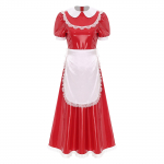 Naiste prantsuse teenijakleit satiinist rev&auml;&auml;rkraega pitskaunistusega l&uuml;hikeste varrukatega m&auml;rja v&auml;limusega PU maksip&otilde;lle kost&uuml;&uuml;m S punane