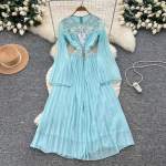 &Scaron;ikk Vanaaegne Tikandiga R&uuml;&uuml;statud Sifonist Slim Elegantne Haldjas Korea Mood Boho Suvekleit Naiste R&otilde;ivad Pikk Kleit M sinine