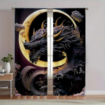 Klassikalised 3D reljeefse musta draakoni totemiga metalltr&uuml;kiga kardinad, tunneliga, kodukaunistus, ruumikaunistus 29Wx64L(75x166CM)x2