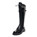 Krazing Pot Lehm Patentnahast Ristseotud &Uuml;marotsaline Rock Laulja Ratsutamine Pikk Saapad Suur Suurus Platvorm Soojad Reieni Ulatuvad Saapad 36