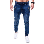 Meeste kriimustatud venivad rebenenud skinny biker teksad slim fit teksap&uuml;ksid meeste elastse v&ouml;&ouml;kohaga haaremp&uuml;ksid meeste jogger M sinine
