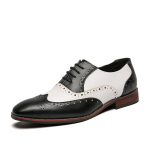 Meeste Must-Valge Retro Brogue Nahast Ametlikud Kingad, Briti Stiilis Nikerdustega Disain, Vabaaegseks v&otilde;i Pulmade Pildistamiseks Pluss Suurus 47 43 must