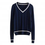 Unisex kampsun V-kaelusega pikkade varrukatega Paarid Koolivormid Lahti istuv v&auml;rvi blokeeriv disain Keeruline tekstuur Preppy stiilis kudumistopsid M kuninglik sinine v&auml;rv