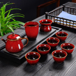 Ahjus karastatud Kung Fu teekomplekt, Keraamiline harjatud teekann, Teetasside kinkekarp, Draakonipaadifestivali Jianzhan kinke&auml;ri&uuml;ritused 10 red rabbit hair teapots red