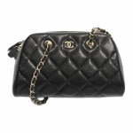 Chanel 26P Kuldne Silt CC Logo Teemantmustriga L&auml;ikiv Reljeefne Vasikanahast Nahast Kett Kuldse Tooni Riistvara Naiste &Otilde;lakott Must Gift Set(Basic Set+Box+Shopping Bag)