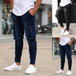 Meeste mood Solid Denim P&uuml;ksid Distressed Teksad Pikad P&uuml;ksid T&auml;navar&otilde;ivad S