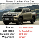 for Toyota Hilux 2015 2016 2017 2018 2019 ~ 2021 Rubber Wiper Snow Scraping Frameless Front Windshield Brushes Car Accessories gray