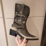 Naiste retro teksap&uuml;ksisaapad poolde s&auml;&auml;reni Cowboy ruudukujulise kontsaga terava varba platvormiga naiste paksud kontsad L&auml;&auml;ne terava varba metallist saapad 35