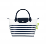Longchamp Le Pliage 23 Triibuline Kl&otilde;ps-t&otilde;mblukuga Sulgemine L&uuml;hike K&auml;epide L&otilde;uend ja Nahk Pelmeeni Koti V&auml;ikesed Naiste Totes Sinine-Valge 1621HDF165 Marine Blue & White