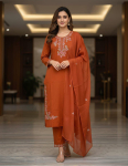 Naiste disaineri traditsiooniline riietus Kurta P&uuml;ksid Dupatta Komplekt India Bollywoodi Top Tuunika Salwar &Uuml;likond 2XL oranž