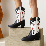 Terava ninaosa Cowboy Saapad Naistele Paks Kont Punane S&uuml;da Retro Cowgirl L&auml;&auml;ne Saapad T&otilde;mmatavad Keskmise s&auml;&auml;rega Naiste Saapad Suurusele 48 35