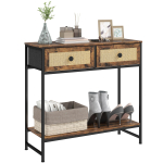 Avatud riiuli ja 2 esiosa rotangist sahtliga konsol Entryway jaoks 80x30x75 cm Rustikaalne pruun 80 x 30 x 75 cm