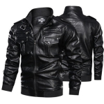 Nahast Bomber-jakk, Mehed, Moodne mantel, Standkrae, T&otilde;mblukuga taskud, Joped, Slim Fit jakk, Mantlid XXL must