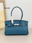 Lychee-mustriline plaatinast Kelly kott: Klassikaline Euroopa ja Ameerika kerge luksusnahast k&auml;ekott, naiste &uuml;he &otilde;la ja crossbody 35CM denim sinine v&auml;rv